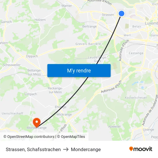Strassen, Schafsstrachen to Mondercange map