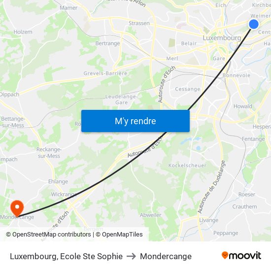 Luxembourg, Ecole Ste Sophie to Mondercange map