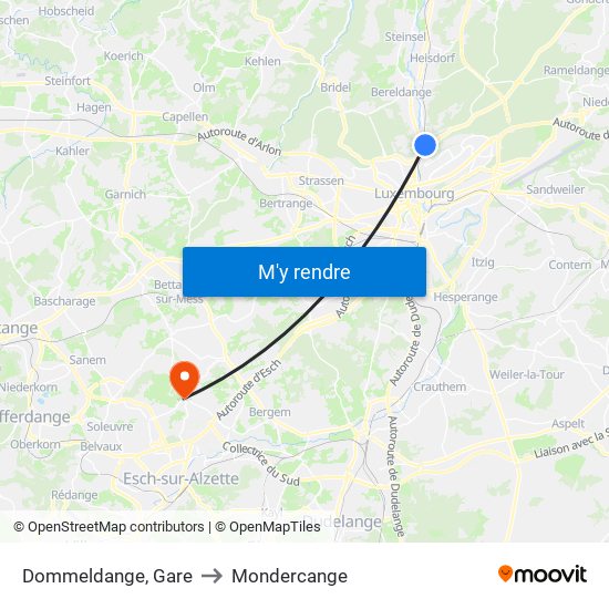 Dommeldange, Gare to Mondercange map