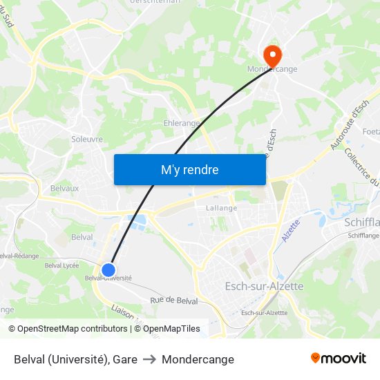 Belval (Université), Gare to Mondercange map