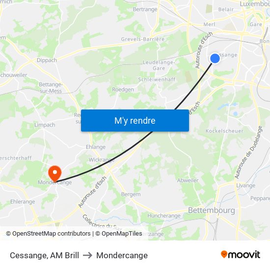 Cessange, AM Brill to Mondercange map