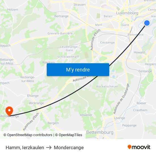 Hamm, Ierzkaulen to Mondercange map