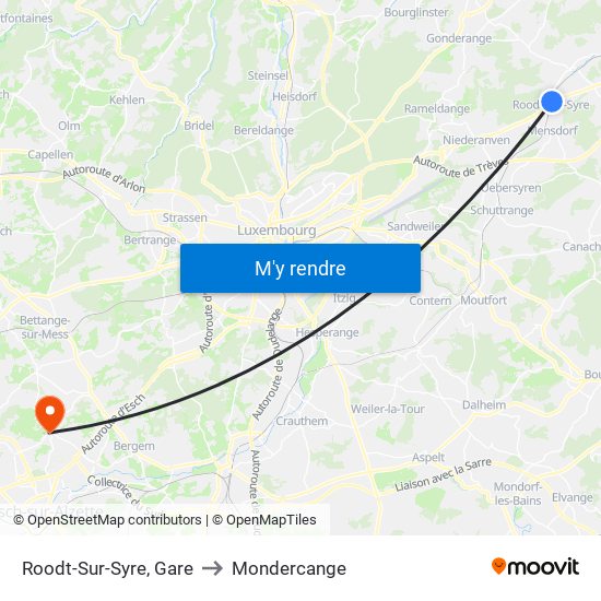 Roodt-Sur-Syre, Gare to Mondercange map