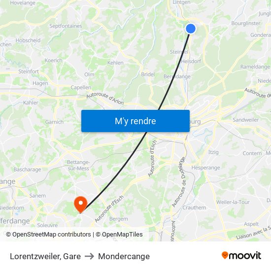 Lorentzweiler, Gare to Mondercange map