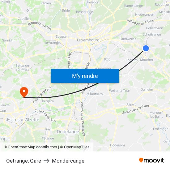Oetrange, Gare to Mondercange map
