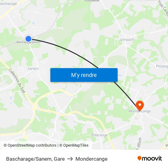 Bascharage/Sanem, Gare to Mondercange map