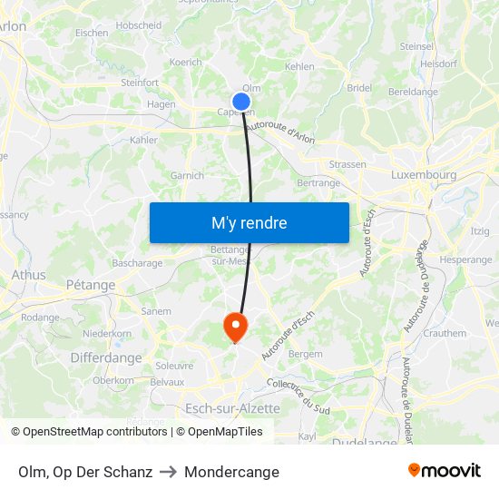 Olm, Op Der Schanz to Mondercange map