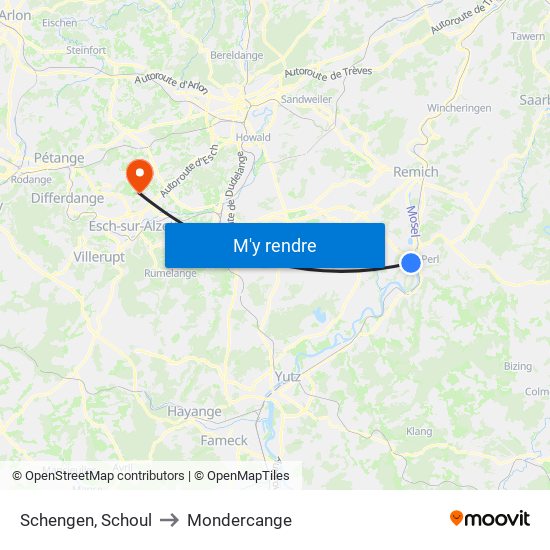 Schengen, Schoul to Mondercange map