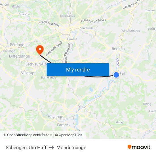Schengen, Um Haff to Mondercange map