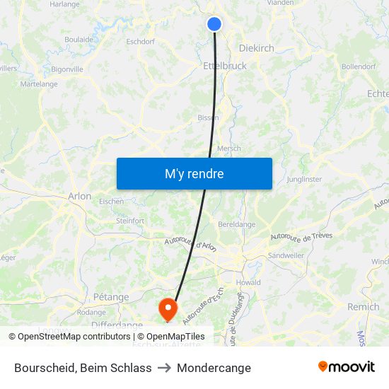 Bourscheid, Beim Schlass to Mondercange map