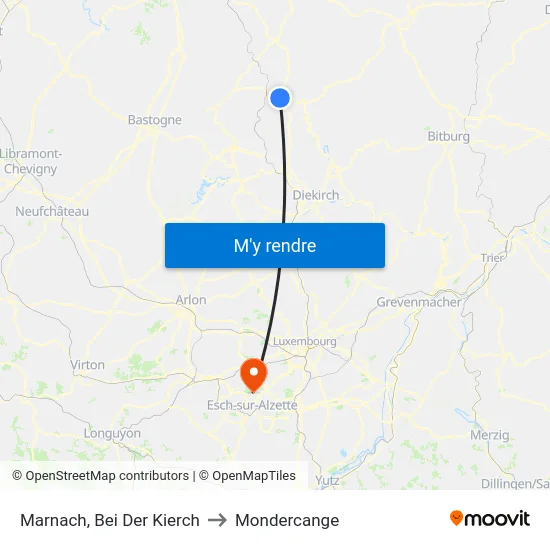 Marnach, Bei Der Kierch to Mondercange map