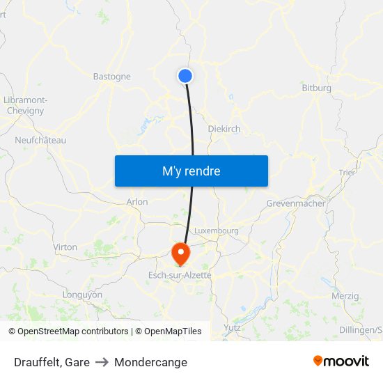 Drauffelt, Gare to Mondercange map