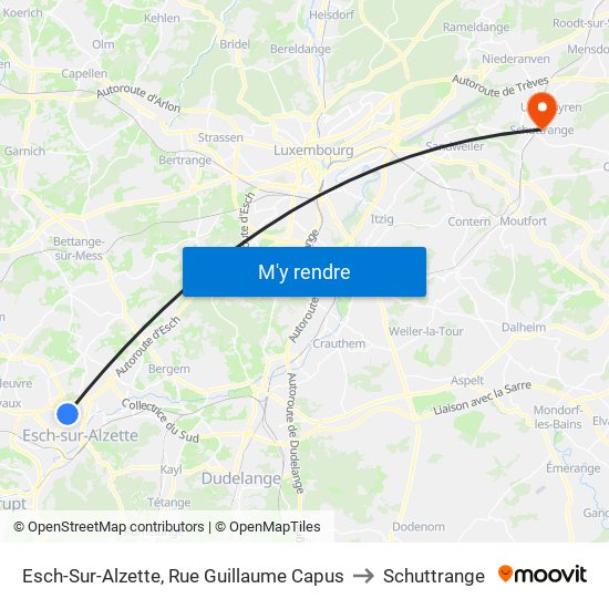 Esch-Sur-Alzette, Rue Guillaume Capus to Schuttrange map