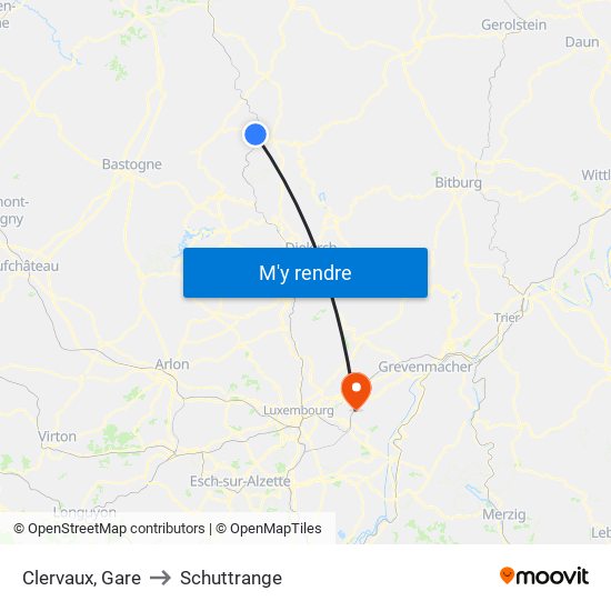 Clervaux, Gare to Schuttrange map