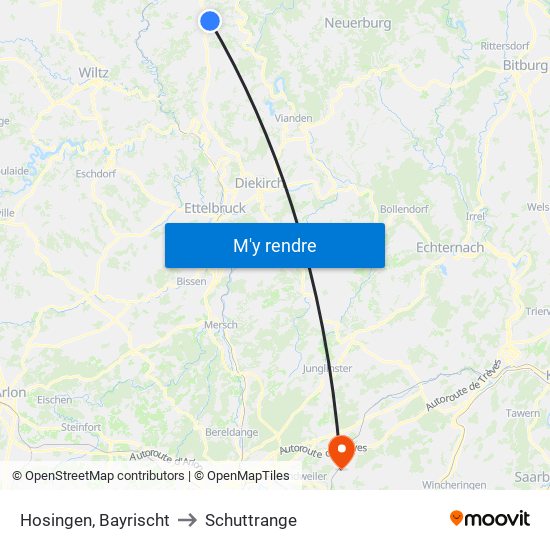 Hosingen, Bayrischt to Schuttrange map