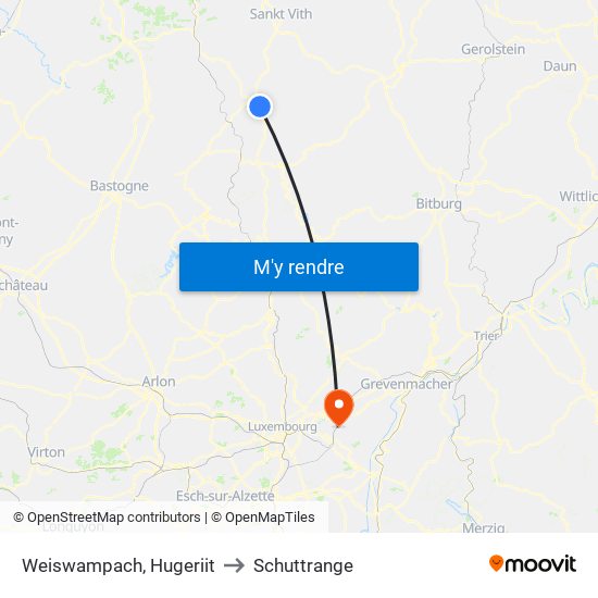 Weiswampach, Hugeriit to Schuttrange map