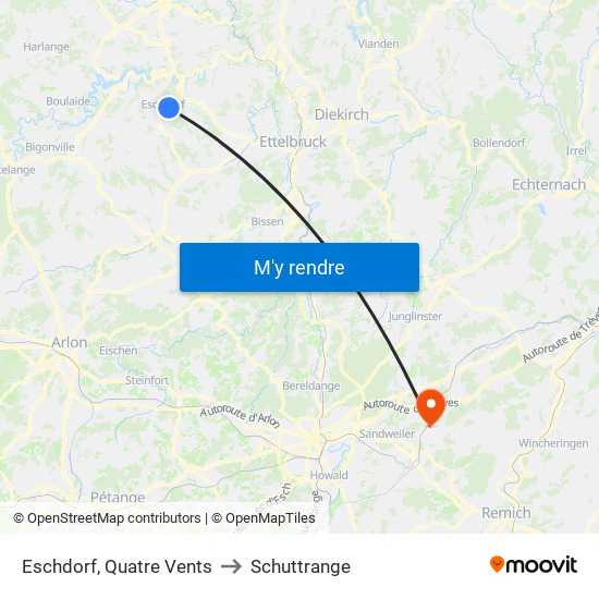 Eschdorf, Quatre Vents to Schuttrange map