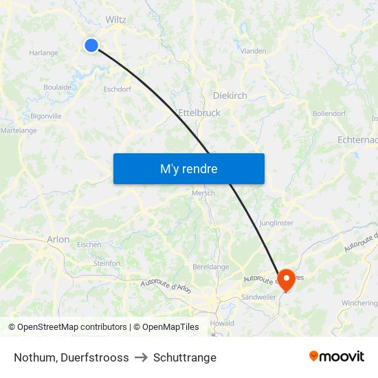 Nothum, Duerfstrooss to Schuttrange map