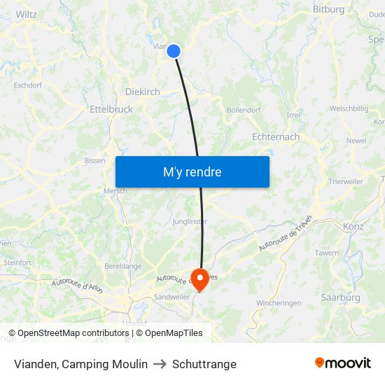 Vianden, Camping Moulin to Schuttrange map