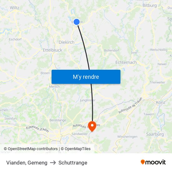 Vianden, Gemeng to Schuttrange map