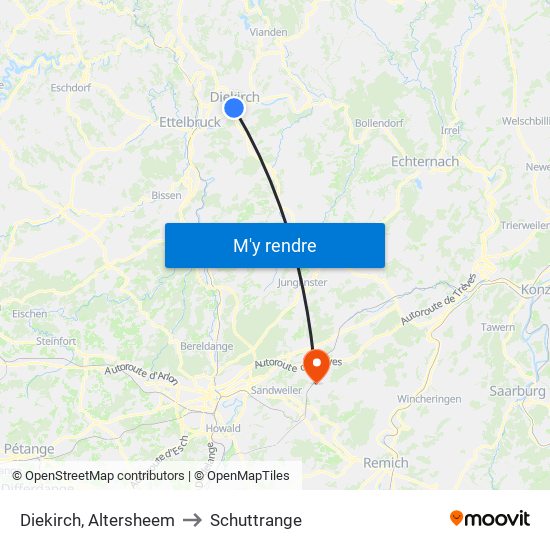 Diekirch, Altersheem to Schuttrange map