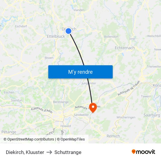 Diekirch, Kluuster to Schuttrange map