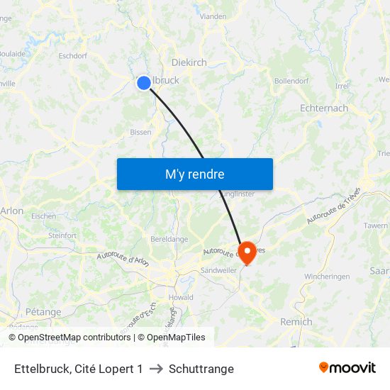 Ettelbruck, Cité Lopert 1 to Schuttrange map