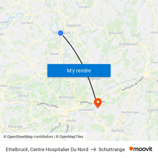 Ettelbruck, Centre Hospitalier Du Nord to Schuttrange map