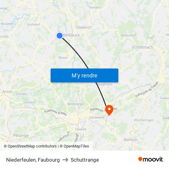 Niederfeulen, Faubourg to Schuttrange map