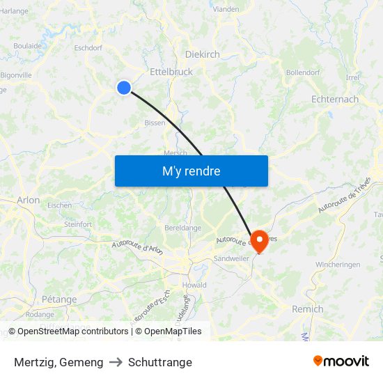 Mertzig, Gemeng to Schuttrange map