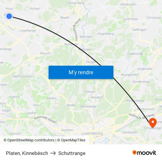 Platen, Kinnebësch to Schuttrange map