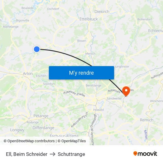 Ell, Beim Schreider to Schuttrange map