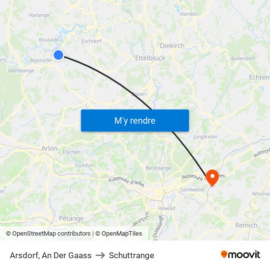 Arsdorf, An Der Gaass to Schuttrange map
