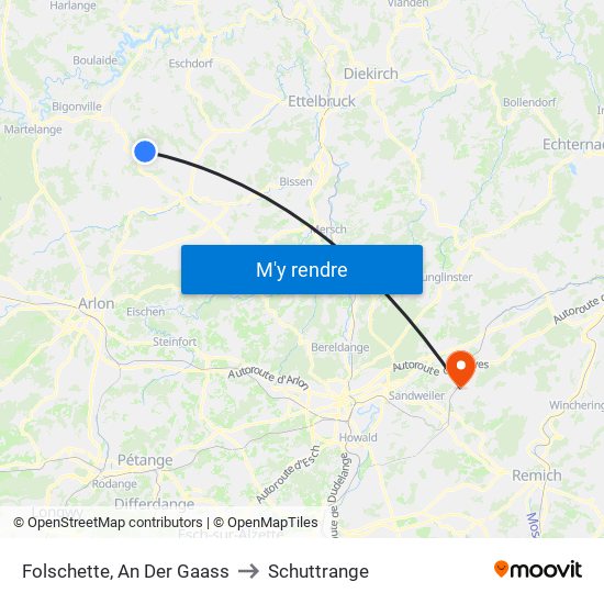 Folschette, An Der Gaass to Schuttrange map