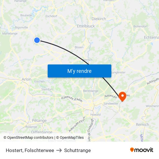 Hostert, Folschterwee to Schuttrange map