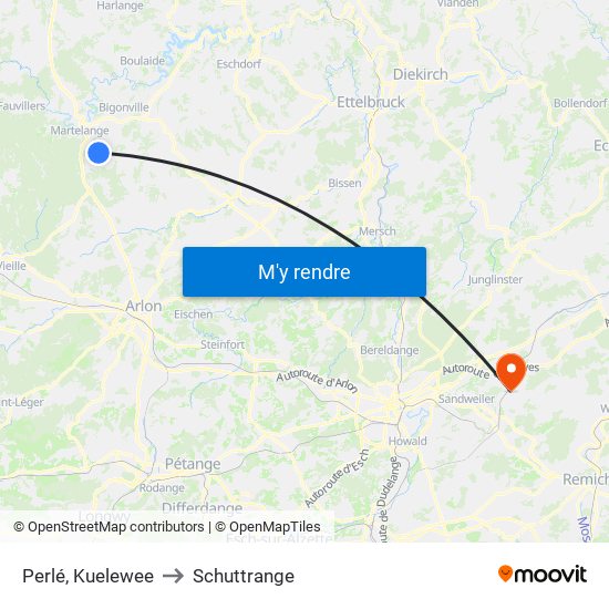 Perlé, Kuelewee to Schuttrange map