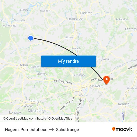 Nagem, Pompstatioun to Schuttrange map