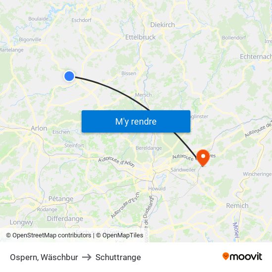 Ospern, Wäschbur to Schuttrange map