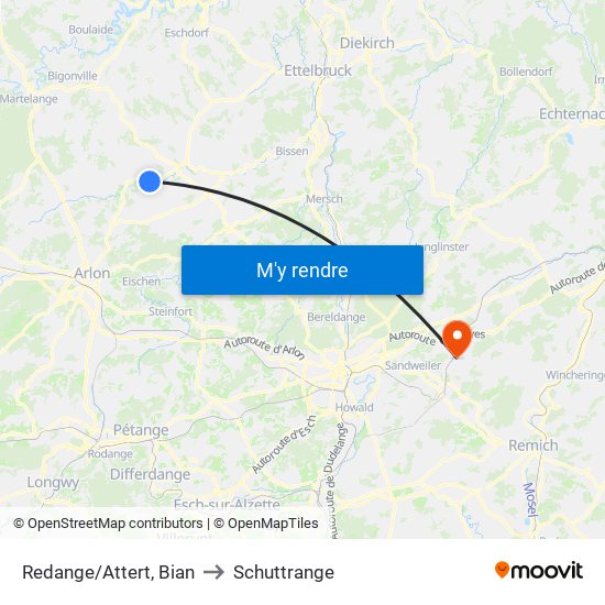 Redange/Attert, Bian to Schuttrange map