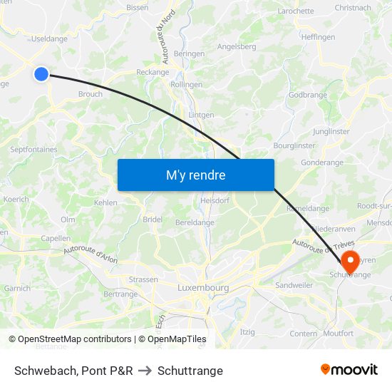 Schwebach, Pont P&R to Schuttrange map