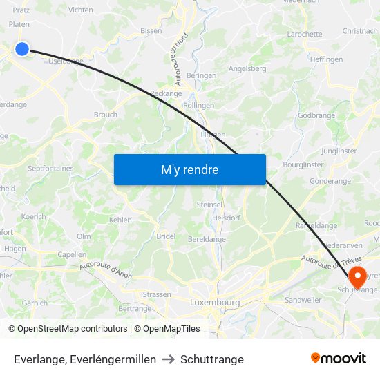 Everlange, Everléngermillen to Schuttrange map