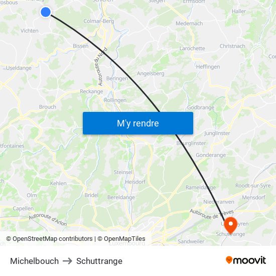 Michelbouch to Schuttrange map