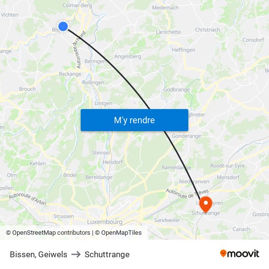 Bissen, Geiwels to Schuttrange map