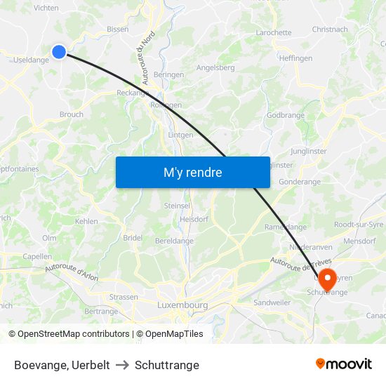 Boevange, Uerbelt to Schuttrange map