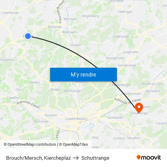 Brouch/Mersch, Kiercheplaz to Schuttrange map