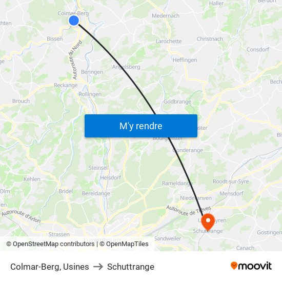 Colmar-Berg, Usines to Schuttrange map