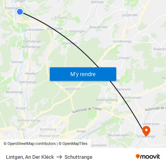 Lintgen, An Der Kléck to Schuttrange map