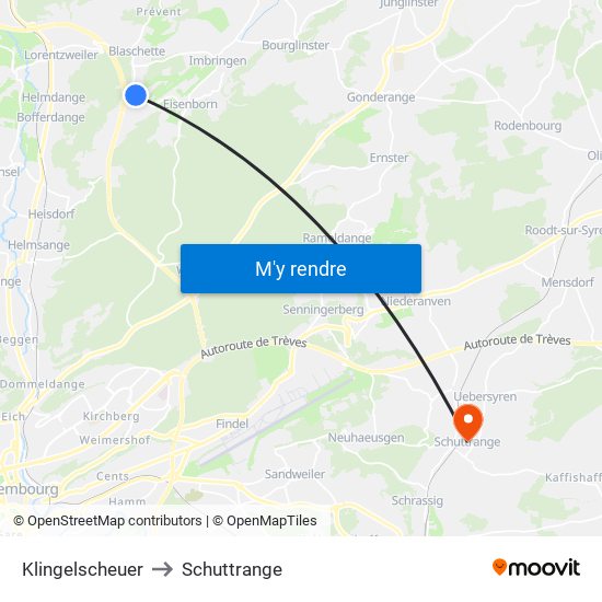 Klingelscheuer to Schuttrange map
