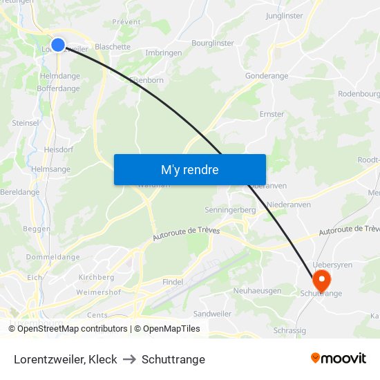 Lorentzweiler, Kleck to Schuttrange map