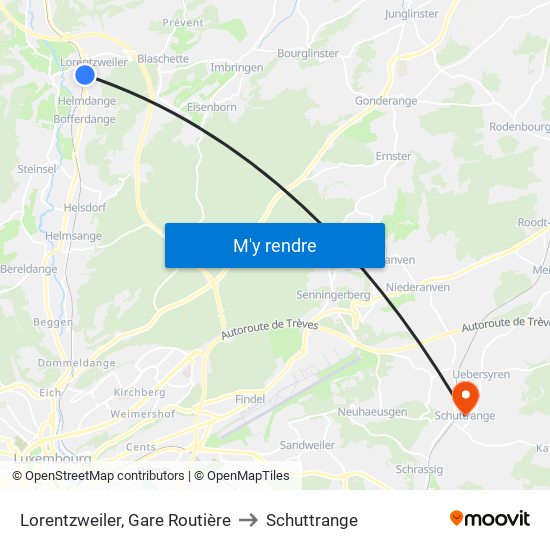 Lorentzweiler, Gare Routière to Schuttrange map